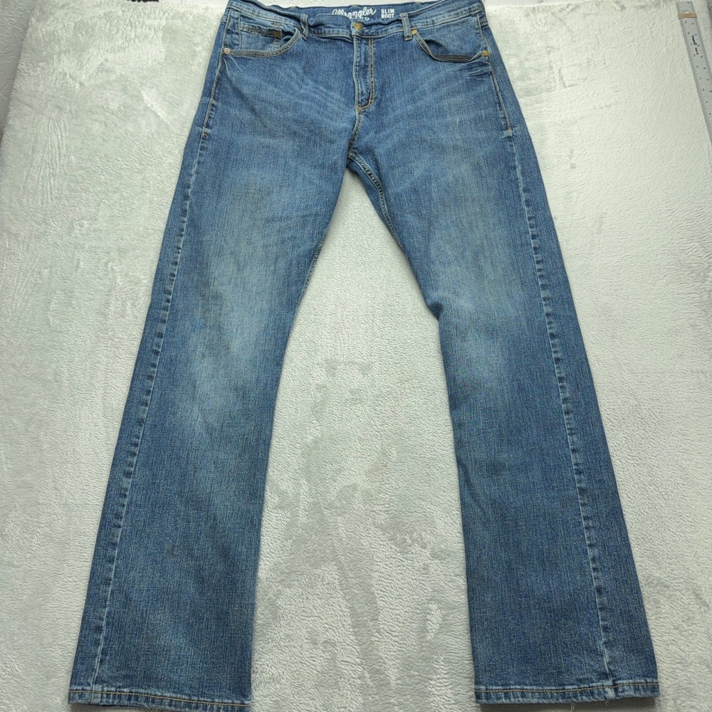 Wrangler Jeans Mens 36x36 Blue Retro Slim Boot Medium Wash Distressed 10WLT77LY